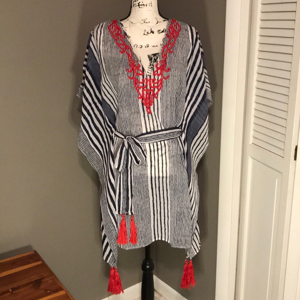 🌸 Grey Gray XL Swim Coverup Red & Navy
